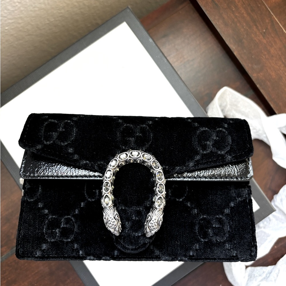 🩶Gucci Dionysus black velvet super mini bag🖤